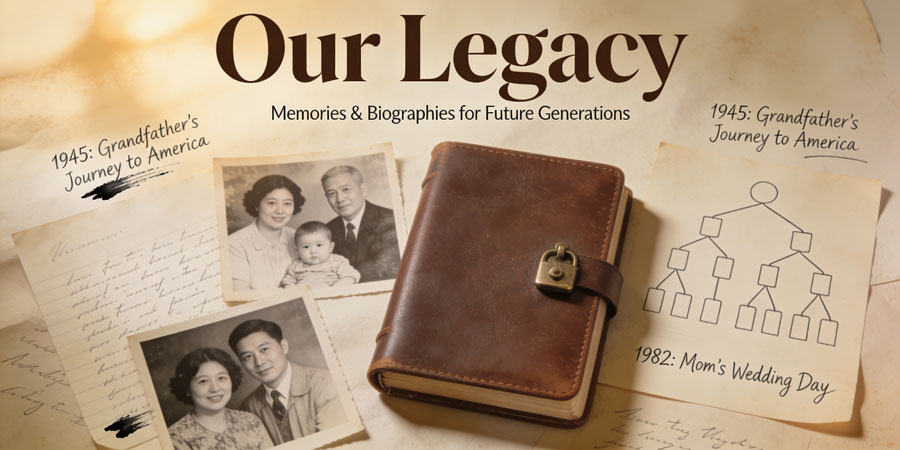 A heartfelt family moment where grandparents share old photographs and memories with their grandchild, preserving family legacy and emotional connections across generations.